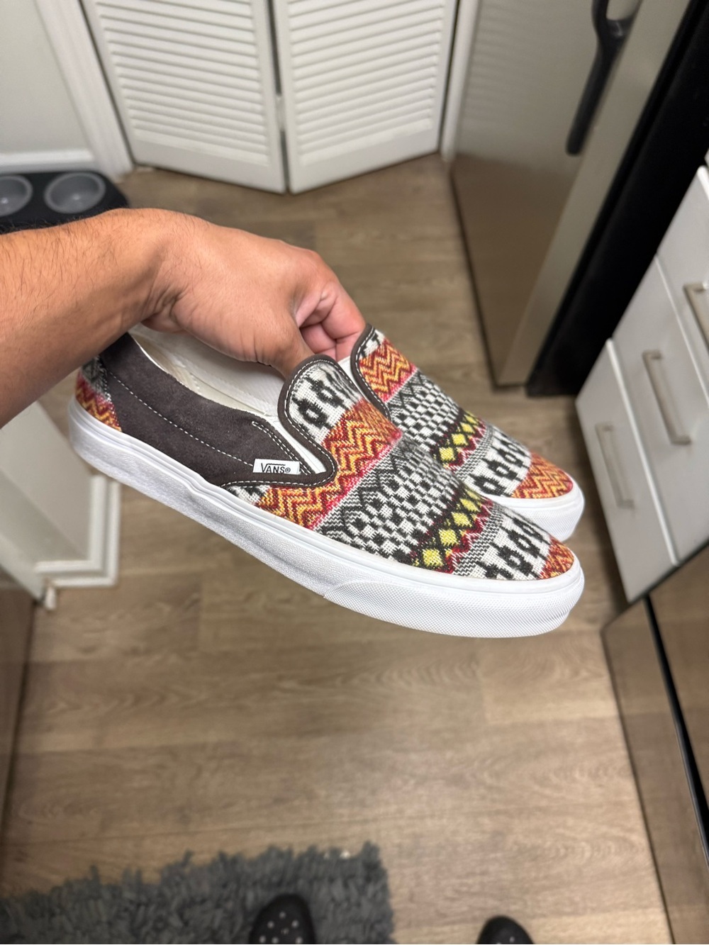 VANS CLASSIC SLIP ON fair isle Brown Canvas Casual Shoes Womens Size 11 Used